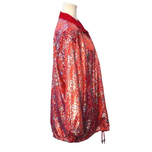 Y2K Holographic Bomber Jacket, Reversible Red Jacket, Silver Hologram 90s Unisex - Picture 6 of 10